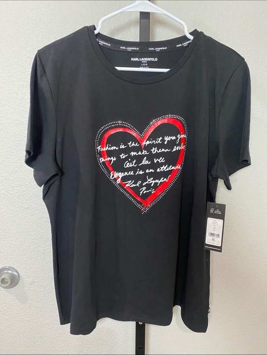 Karl Lagerfeld Tops - Karl Lagerfeld Black T‑Shirt with Red Heart Graphic and Script